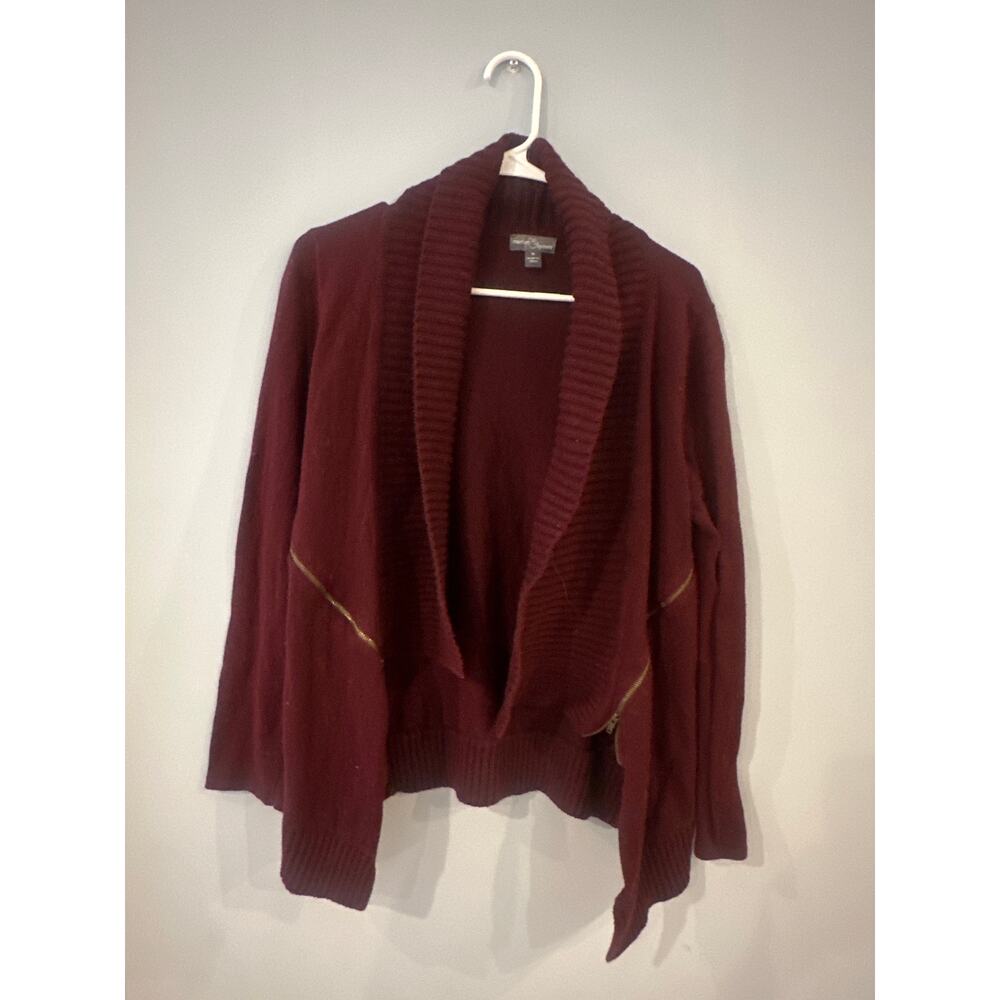 Market Spruce Womens Open Front Long Sleeve Knit Sweater Size M Wine Color